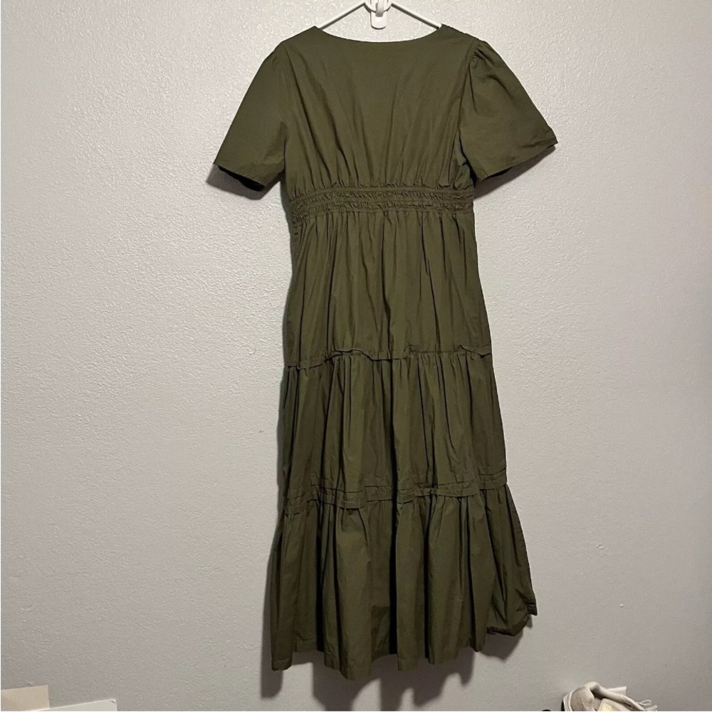 Petal + Pup Olive Green Short Sleeve Lined Tiered Maxi Dress Size Large - Picture 9 of 9